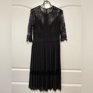 ZARA Lace Pleated Black Midi Dress